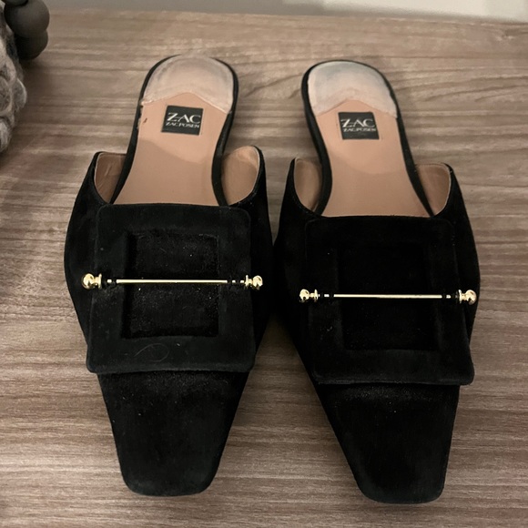 Zac Posen Shoes - Zac Posen Square Toes Black Suede Mules Size 9